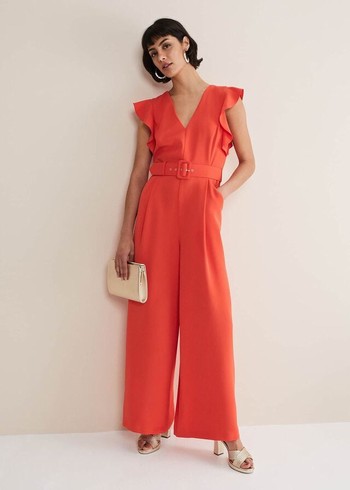 Phase Eight Kallie V Neck Frill Jumpsuit Orange Australia | VG7893506